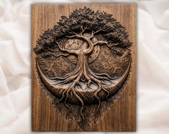 Tree Of Life STL | Celtic Tree Relief Art | Moon Tree Wall Decor | Mystic Roots Artwork | Wood Carving Design | Boho Plaque File