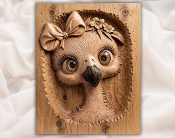 Süßer Flamingo STL | Vogel Gesicht Relief | Schleifen Blumen Dekor | Kinderzimmer Wand Kunst | Holzschnitzerei Design | Girly Plaque-Datei