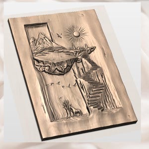 Floating Island Stairway 3D Relief STL view 3