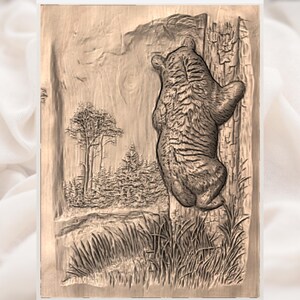 Bear Climbing Tree 3D Relief STL view 3