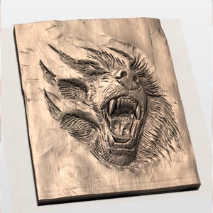 Roaring Bear Head 3D Relief STL File view 2