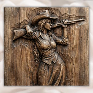 Cowgirl Hunter 3D Relief STL File view 1
