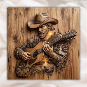 Cowboy Guitarist 3D Relief STL view 1