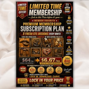 CNC STL File Membership | Monthly 3D Relief Bundle | Wood Carving Design Library | CNC Router Laser Engrave | Digital Stl Subscription Acces