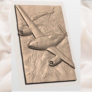 WW2 Aircraft Over Mountains 3D Relief STL view 2