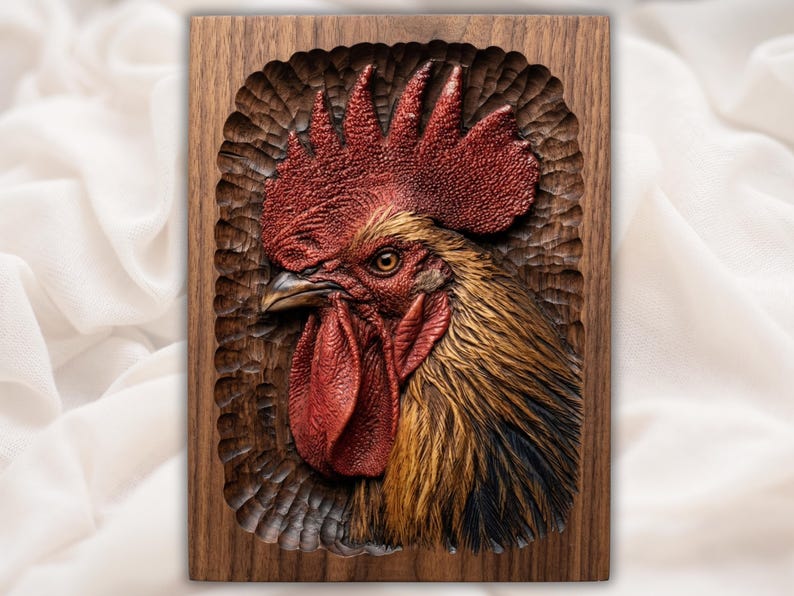 Rooster Head 3D Relief STL for CNC Router
