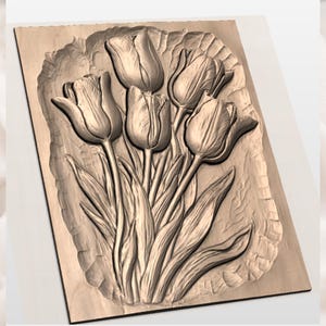 Tulip Flowers Relief STL view 2