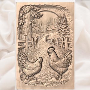 Rooster Chicken Farmhouse Relief STL view 3