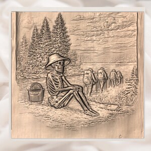 Spooky Skeleton Camping STL Relief view 3