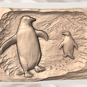 A Lonely Penguin Toward the Mountains 3D Relief STL view 3