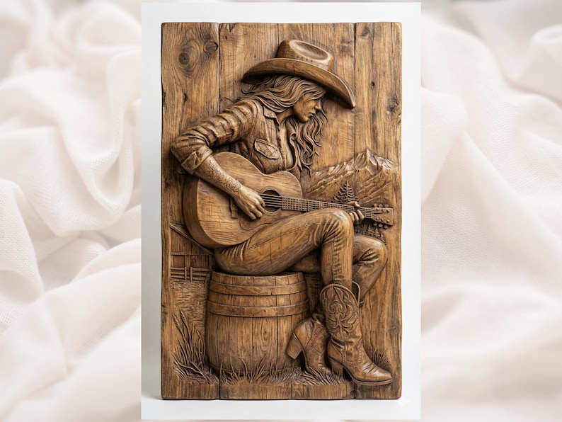 Cowgirl Guitar Player 3D Relief STL