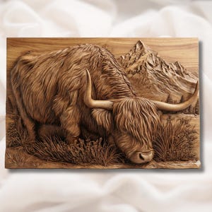 Highland Cow 3D Relief STL view 1