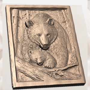 Bear and Cub 3D Relief STL File view 2