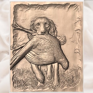 Retriever Dog With Pheasant 3D Relief STL view 3