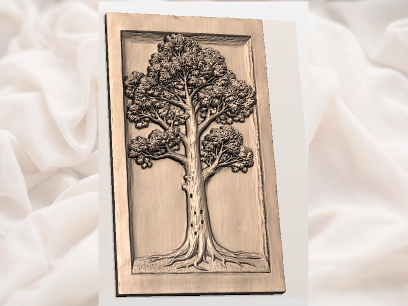 Detailed Oak Tree STL| Nature Wall Art | Large Tree Wall Panel STL | 3D Relief CNC Wood Carving File | Rustic Nature Decor Plaque image 2