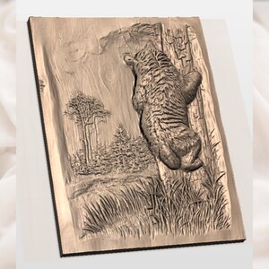 Bear Climbing Tree 3D Relief STL view 2