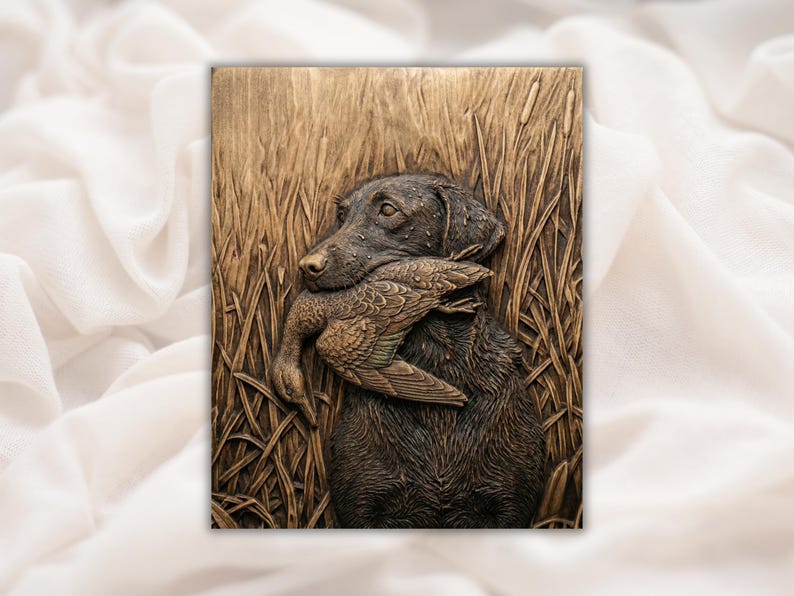 Retriever With Duck 3D Relief STL