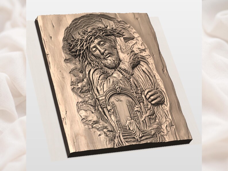 Jesús cargando la cruz, relieve 3D STL/archivo de tallado de madera para enrutador CNC/panel de arte religioso cristiano de pared con corona de espinas/decoración de iglesia imagen 2