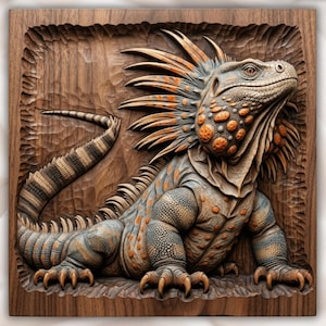 Iguana Lizard 3D Relief STL for CNC Router view 1
