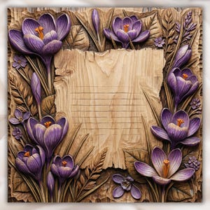 Crocus Flower Frame 3D Relief STL view 1