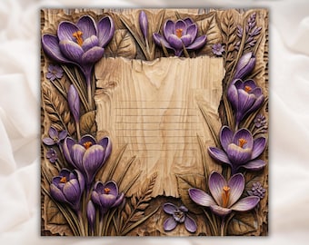 Crocus Flower Frame 3D Relief STL | Floral Border CNC Router Wood Carving Panel | Spring Wall Art| Wood Carving Panel STL