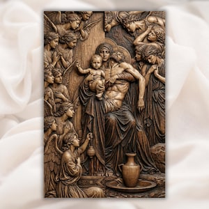 Virgin Mary and Jesus STL Relief view 1