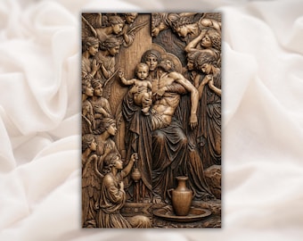 Virgin Mary and Jesus STL Relief | Religious 3D Carving File | Sacred Wall Art Panel | Detailed 3D Relief STL | 3D Print & Laser Engrave