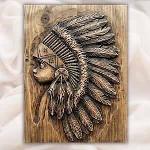 Native Headdress Portrait 3D Relief STL view 1