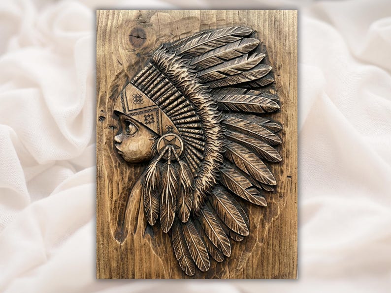 Native Headdress Portrait 3D Relief STL