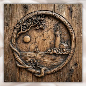 Lighthouse Coastal Scene 3D Relief STL File view 1