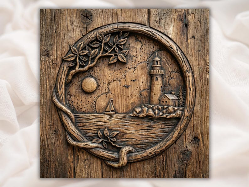 Lighthouse Coastal Scene 3D Relief STL File