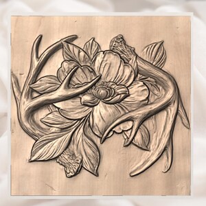 Floral Antler STL Relief view 2