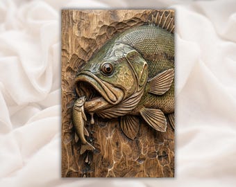 Largemouth Bass 3D STL |  Fishing Relief Panel | Big Bass Wall Art| Fisherman Man Cave Lake House Decor, Aspire, VCarve Pro, Carveco, ArtCAM
