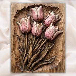 Tulip Flowers Relief STL view 1