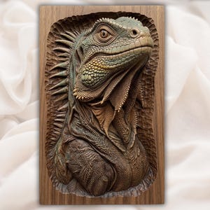 Iguana Portrait 3D Relief STL view 1