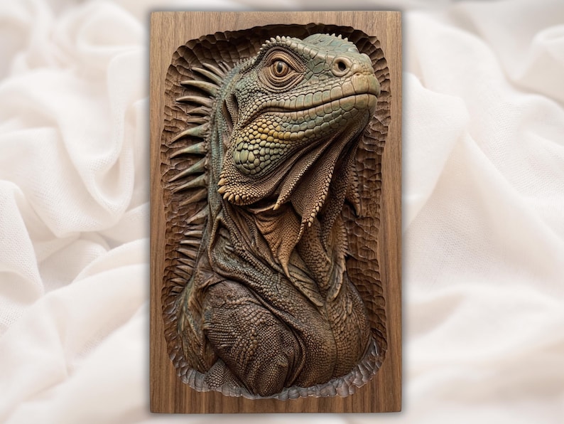 Iguana Portrait 3D Relief STL