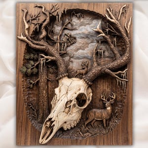 Whitetail Deer Skull Scene STL view 1