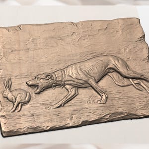 Hunting Dog & Rabbit STL 3D Relief view 2