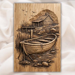 Rowboat Lake Cabin 3D Relief STL view 1