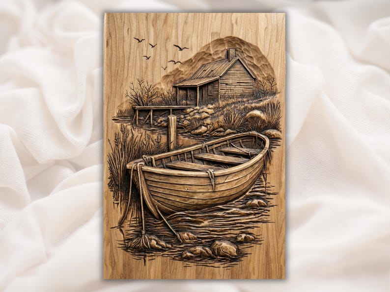 Rowboat Lake Cabin 3D Relief STL