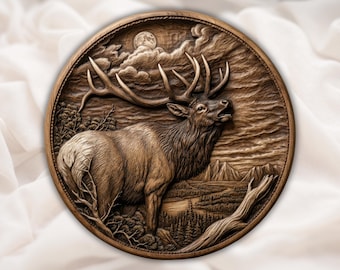 Elk Wall Art STL | 3D Relief Carving File | CNC Router & 3D Print |Rustic Wildlife Decor | Wood Grain Mountain Elk Design | Home Decor