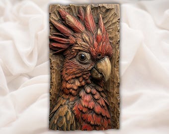 Parrot Head Relief STL | CNC Router 3D Carving Model | Tropical Bird Portrait Wood Grain Bas Relief Panel | Cockatoo Macaw Style Wall Art
