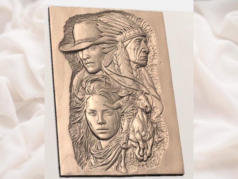 Collage nativo del oeste STL / Relieve tribal vaquero / Obra de arte de jinete / Decoración rústica de pared / Placa de pared de rancho / Archivo de placa de la frontera imagen 3