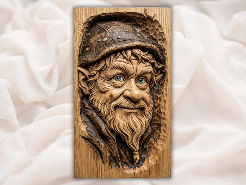 Woodland Gnome Face 3D Relief STL for CNC Router