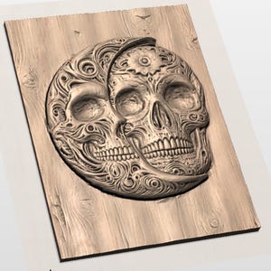 Sun & Moon Skull 3D Relief STL view 3