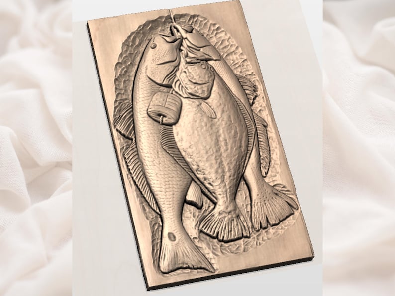3 Fish Hanging Stringer STL | Bass Trout Flounder Wall Plaque |Patriotic Fishing Catch 3D Relief STL | Red White Blue Fish Stringer image 3