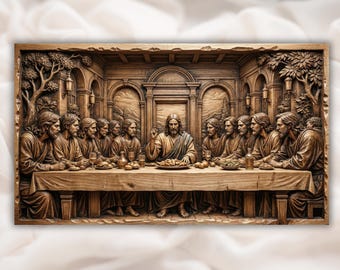The Last Supper 3D Relief STL | Jesus & 12 Apostles CNC Router Wood Carving Panel | Christian Bible Scene Bas-Relief| Christian Bas-Relief