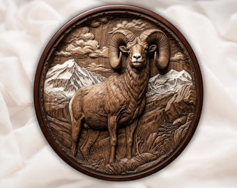 Bighorn Sheep 3D Relief STL for CNC Router | Round Mountain Ram Wood Carving Panel | Wildlife Wall Art | Home Decor