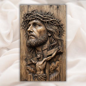 Face of Jesus Crucifixion 3D Relief STL view 1