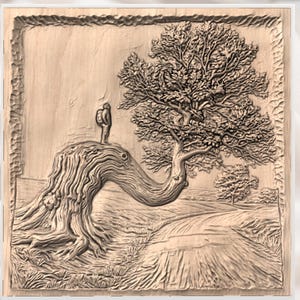 Tree on Cliff 3D Relief STL view 2